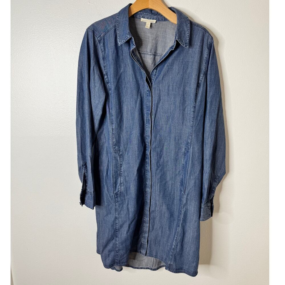Eileen Fisher Medium Blue Tencel Chambray Long Sleeve Dress with Pockets